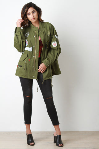 Embroidered Spike Patches Boxy-Fit Jacket