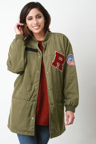 State Champions Patched Maxi Bomber Jacket