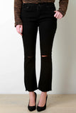 Distressed Knee Frayed Hem Flare Jeans