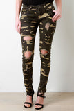 Camo Distressed Knee Hole Skinny Jeans