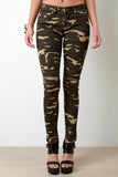 Razor Cut Knee Slit Camo Skinny Jeans