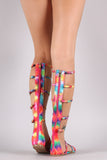 Liliana Kaleidoscope Print Strappy Gladiator Flat Sandal