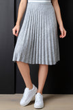 Accordion Pleated Marled Knit Glitter Stripe Trim Skirt