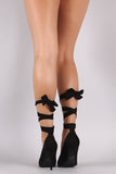 Qupid Suede Pointy Toe Leg-Wrap Stiletto Pump