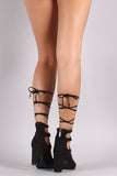 Breckelle Suede Lace-Up Chunky Heeled Pump