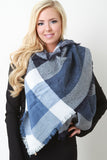 Fringe Hem Large Scale Plaid Blanket Scarf