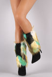 Shoe Republic LA Suede Multicolor Fur Pointy Toe Stiletto Boots