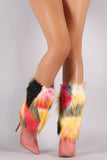 Shoe Republic LA Suede Multicolor Fur Pointy Toe Stiletto Boots