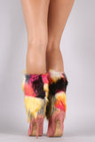 Shoe Republic LA Suede Multicolor Fur Pointy Toe Stiletto Boots