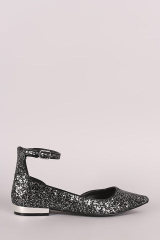 Qupid Glitter Encrusted Ankle Strap Dorsay Flat