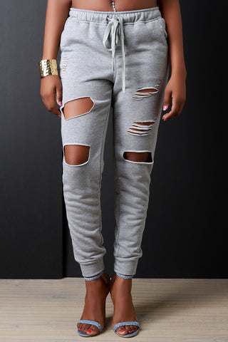 Razor Cutout Self-Tie Drawstring Jogger Pants