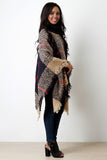 Brushed Loose Knit Plaid Turtle Neck Poncho