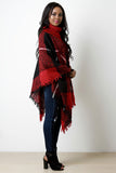 Brushed Loose Knit Plaid Turtle Neck Poncho