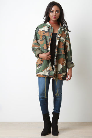 Drawstring Camouflage Utility Jacket