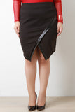 Faux Leather Trim Tulip Midi Skirt