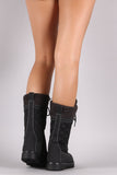 Quilted Nylon Sweater Cuff Lace Up Mid Calf Snow Boots