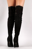 Suede Laser Cutout Over-The-Knee Stiletto Boots