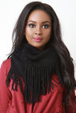 Fringe Hem Rib Knit Circle Scarf