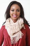 Fringe Hem Rib Knit Circle Scarf