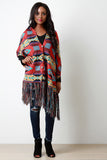 Aztec Button-Up Tassel Fringe Poncho