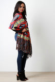 Aztec Button-Up Tassel Fringe Poncho