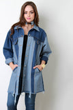 Colorblock Raw Hem Button-Up Denim Jacket