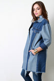 Colorblock Raw Hem Button-Up Denim Jacket