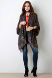 Brushed Loose Knit Neon Inset Fringe Poncho