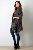 Brushed Loose Knit Neon Inset Fringe Poncho