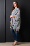 Brushed Loose Knit Neon Inset Fringe Poncho