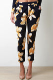 Floral Print Pleated Pocketed Capri Pants