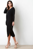 Jersey V-Neck Draped Long Sleeve Jumpsuit