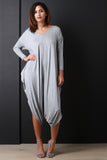 Jersey V-Neck Draped Long Sleeve Jumpsuit