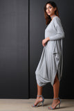 Jersey V-Neck Draped Long Sleeve Jumpsuit