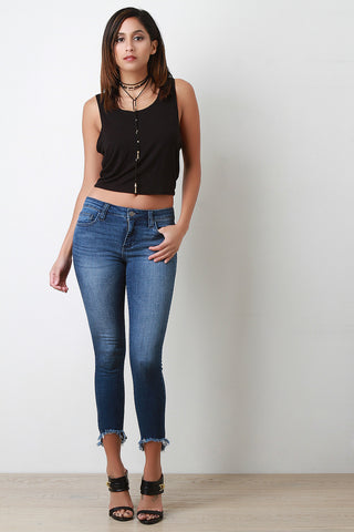 High Low Fringed Hem Skinny Jeans