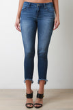 High Low Fringed Hem Skinny Jeans