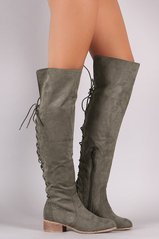 Suede Back Lace-Up Over-The-Knee Riding Boots