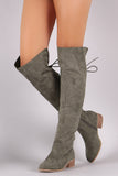 Suede Back Lace-Up Over-The-Knee Riding Boots