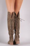 Suede Back Lace-Up Over-The-Knee Riding Boots