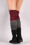 Colorblock Drawstring-Tie Riding Over-The-Knee Suede Boots