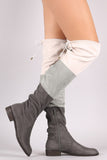 Colorblock Drawstring-Tie Riding Over-The-Knee Suede Boots