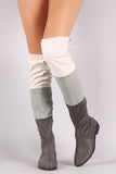 Colorblock Drawstring-Tie Riding Over-The-Knee Suede Boots