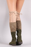 Colorblock Drawstring-Tie Riding Over-The-Knee Suede Boots