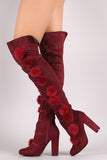 Faux Fur Pom Pom Chunky Heeled Over-The-Knee Suede Boots