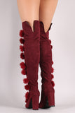 Faux Fur Pom Pom Chunky Heeled Over-The-Knee Suede Boots