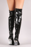 Stretched Patent Chunky Lucite Heeled Over-The-Knee Boots