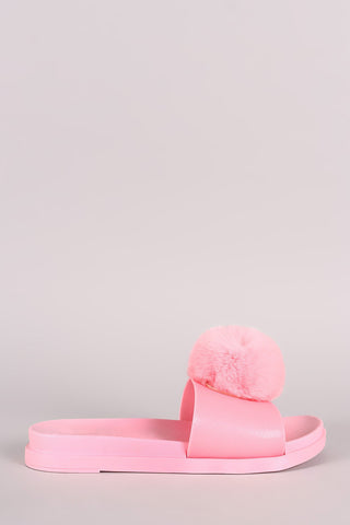 Bamboo Fur Pom Pom Jelly Slide Sandal