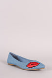 Bamboo Denim Lip Patch Pointed Toe Flat