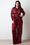 Floral Lace High Waist Wide Leg Pants