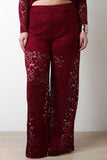 Floral Lace High Waist Wide Leg Pants